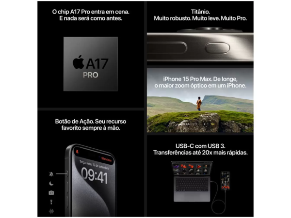 iPhone 15 Pro Apple 128GB Titânio Natural 6,1" 48MP iOS 5G - Imagem 2
